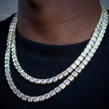 8mm Iced Square Tennis Chain In 18k Gold ZUU KING